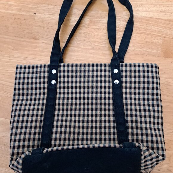 Longaberger Homestead Black Tan Gingham Checkered Plaid Tote Bag Double Handles - Picture 8 of 10